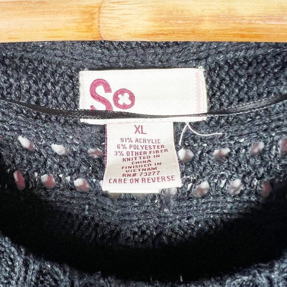 SO black knit long sweater 3/4 length sleeve size XL - Picture 2 of 3